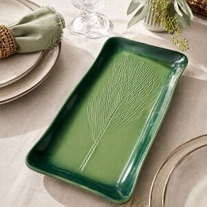 Kay Wayne Signed Studio Art Pottery Pine Needle Branch Serving Platter 13x7